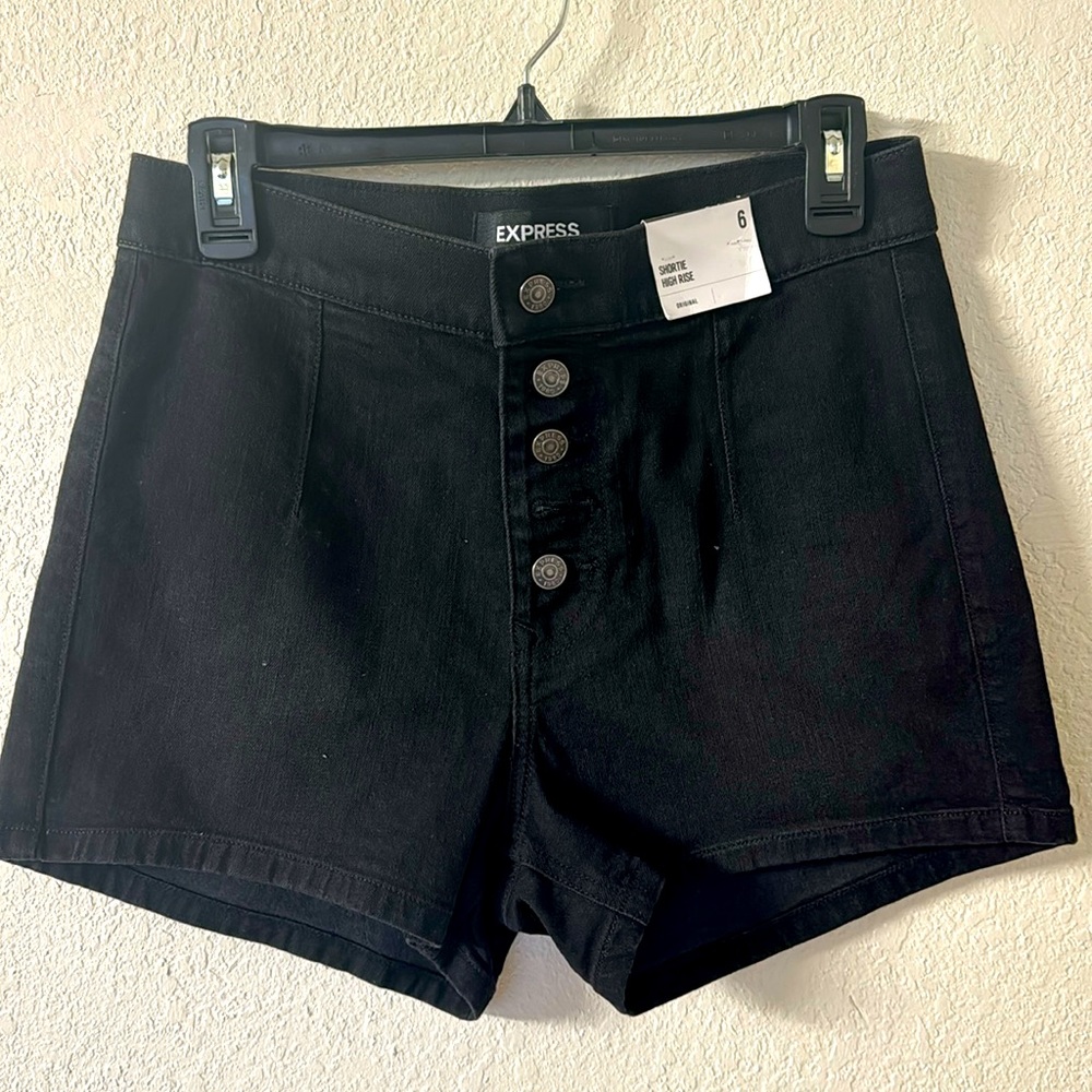 Express Shortie High Rise Exposed Button Denim Short
